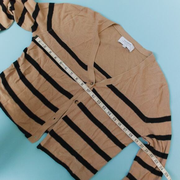 La Ligne Serge Tan Black Striped Linen Blend Cardigan Sweater Size Medium - Picture 6 of 8